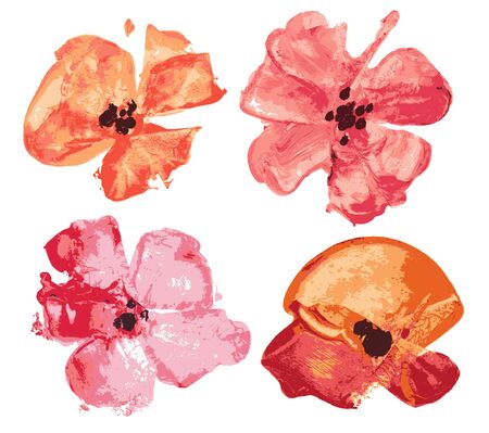 Watercolor flowers set, design elementsのイラスト素材