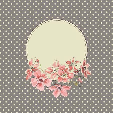 Vintage floral round frameのイラスト素材