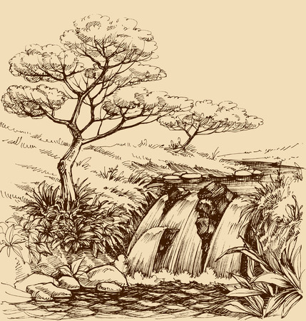 Waterfall landscapeのイラスト素材