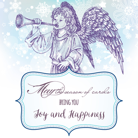 Christmas angel greeting card with frame for textのイラスト素材