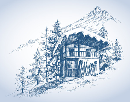 Ski hut in mountains resortのイラスト素材