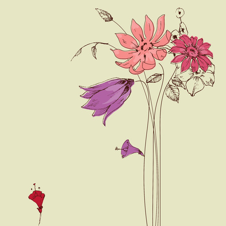 Flowers bouquet, floral greeting cardのイラスト素材