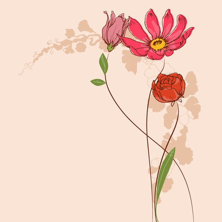Vector flowers. Floral greeting cardのイラスト素材
