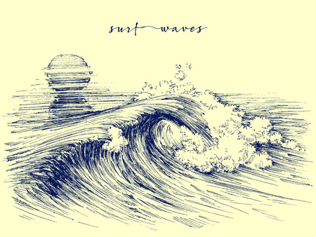 Surf waves. Sea waves graphic. Ocean wave sketchのイラスト素材