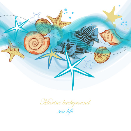Summer sea waves and marine life, holiday, beach party backgroundのイラスト素材