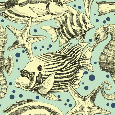 Underwater seamless pattern, vintage styleのイラスト素材