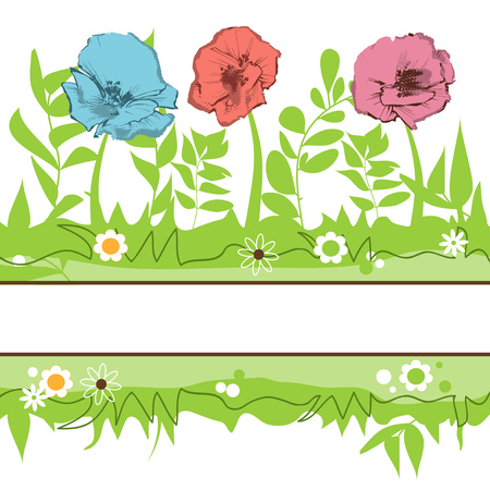 Floral borders. Green grass and flowers fieldのイラスト素材