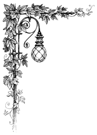 Ivy corner decoration and street lampのイラスト素材