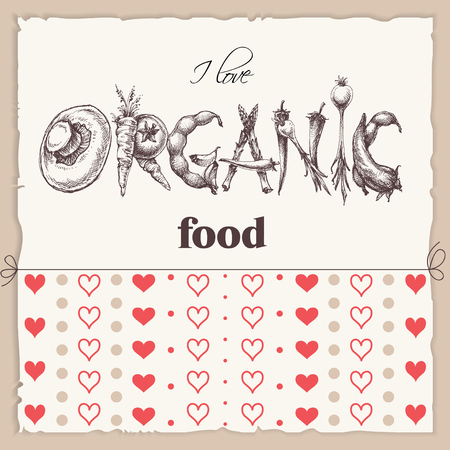 Organic food label. Word organic made of vegetables drawingのイラスト素材