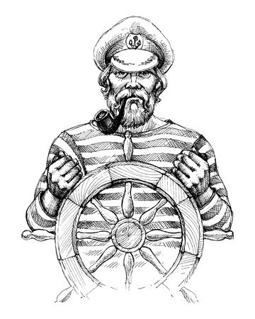 Sailor at helm drawing illustration.のイラスト素材