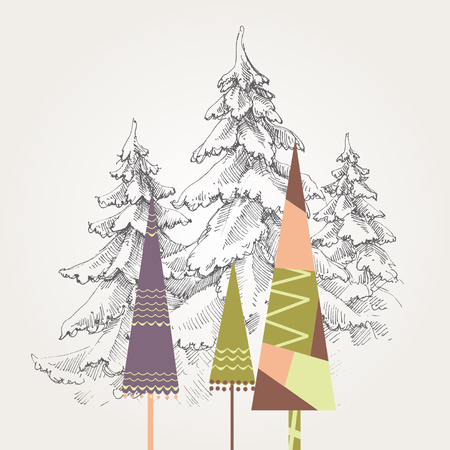 Stylized Christmas treesのイラスト素材