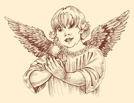 Christmas angel holding light in vintage styleのイラスト素材
