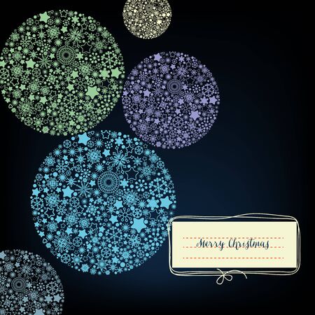 Elegant Christmas card. Abstract Christmas design, colorful snowflakes balls over dark backgroundのイラスト素材