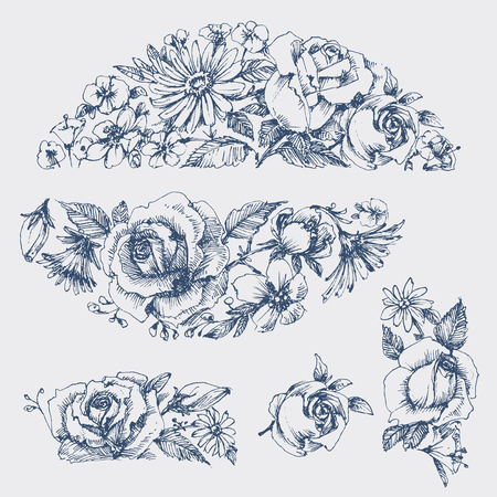 Floral graphic design elements, in vintage styleのイラスト素材