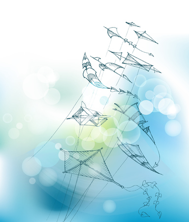 Kites flying in the blue sky. Vector illustration.のイラスト素材