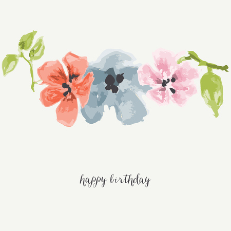 Watercolor flowers greeting card. Vector illustration.のイラスト素材