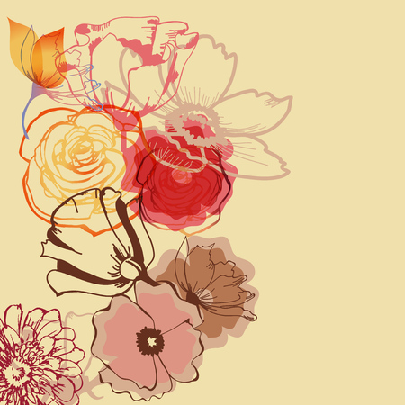 Floral border, roses and tulipsのイラスト素材