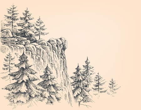Pine forest in the mountainsのイラスト素材