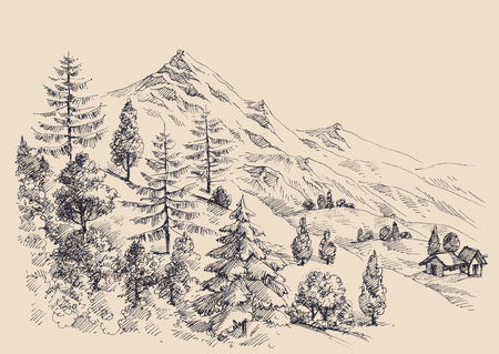 Mountain panorama, alpine vegetation, quiet, relaxing placeのイラスト素材