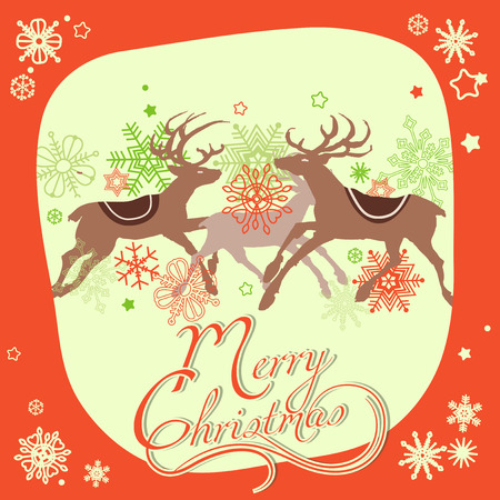 Christmas greeting card, reindeers and snowflakes frameのイラスト素材