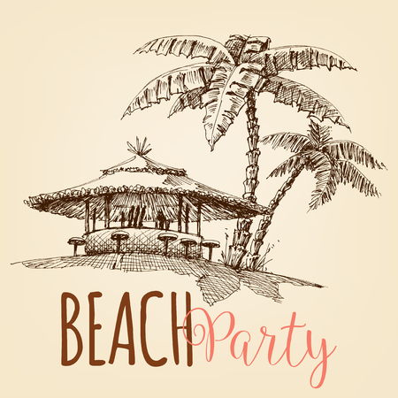 Beach party wallpaper, beach bar and palm treesのイラスト素材