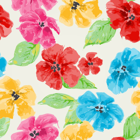 Watercolor floral seamless pattern in bright colorsのイラスト素材