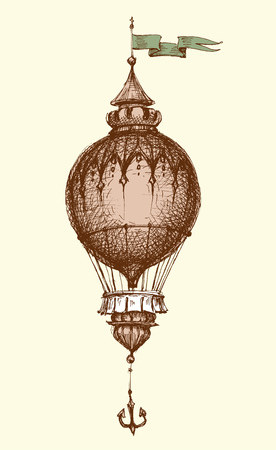 Hot air balloon vintage isolated hand drawingのイラスト素材