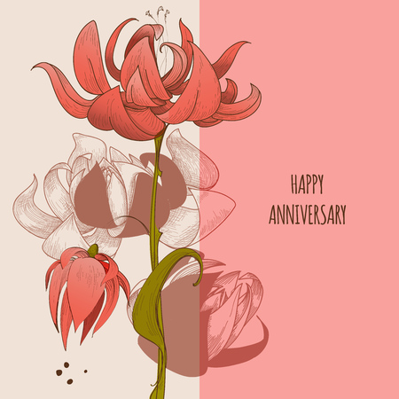 Floral greeting card, cute flowers anniversary congratulation messageのイラスト素材