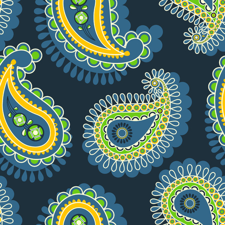 Paisley seamless pattern over dark blue backgroundのイラスト素材
