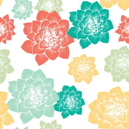 Flower seamless pattern, cactus flowers over white backgroundのイラスト素材