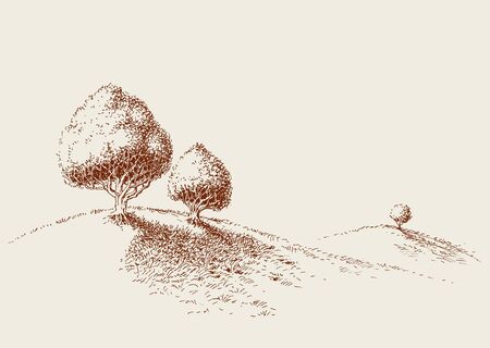 Quiet place in nature wallpaper, simple trees sketch, minimalistic life style conceptのイラスト素材
