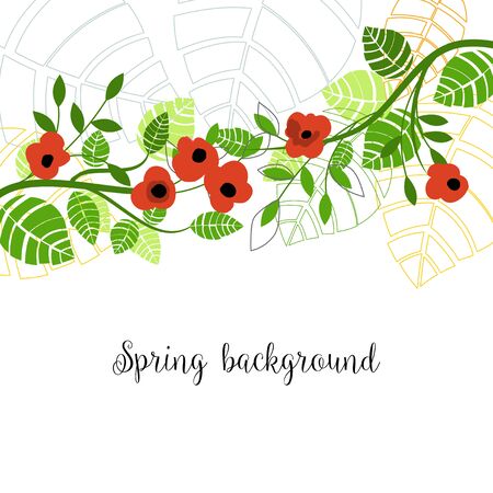 Spring trees in bloom, green leaves and buds seasonal backgroundのイラスト素材