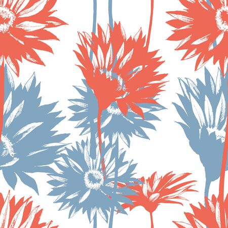 Floral seamless pattern, gerbera flowers on white backgroundのイラスト素材