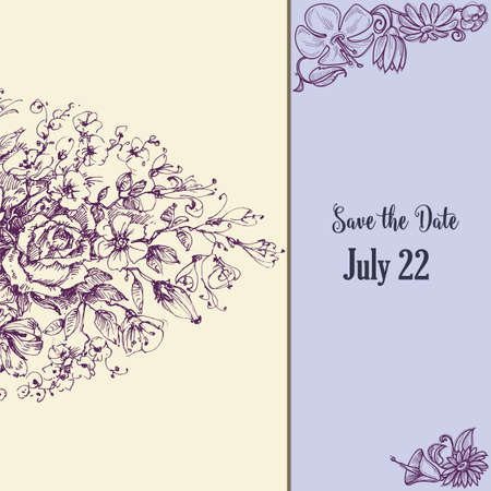 Save the date in vintage style floral decorationsのイラスト素材