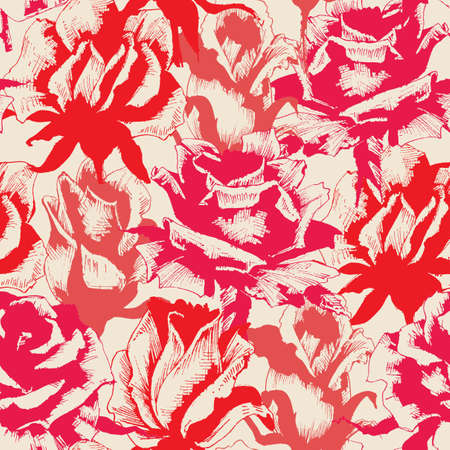 Engraved antique style roses seamless patternのイラスト素材