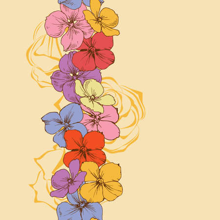 Small hortensia flowers multicolour stems linear ornamentのイラスト素材