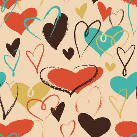 Hearts seamless pattern in trendy colors, love symbolのイラスト素材
