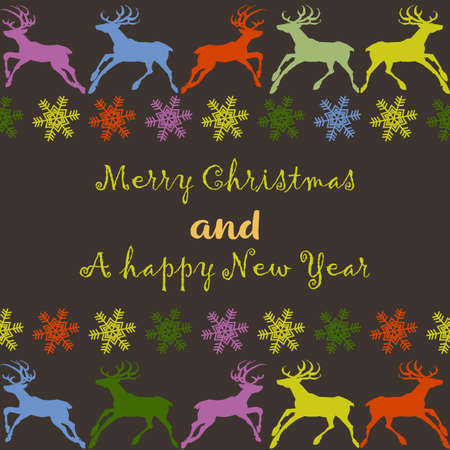 Christmas greeting card. Reindeers and snowflakes design with space for textのイラスト素材