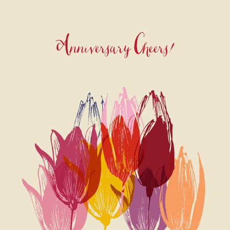 Colorful tulip flowers border decoration, anniversary greeting cardのイラスト素材
