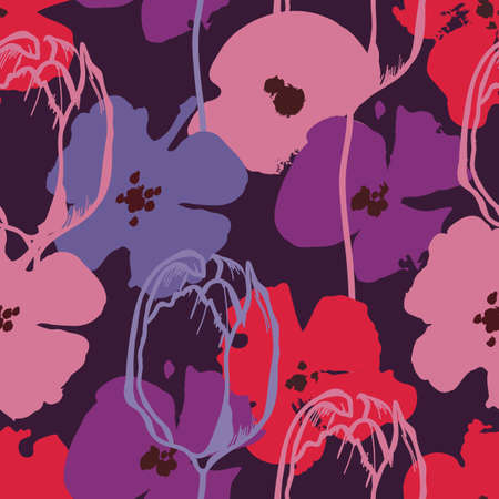 Colorful anemone and tulip flowers seamless patternのイラスト素材