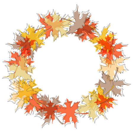 Round maple leaf autumn frame. Seasonal fall colorful leaves arrangementのイラスト素材