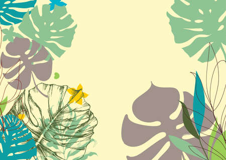 Jungle exotic leaf background, tropical bright summer colorsのイラスト素材