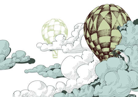 Hot air balloons in the clouds, sky background with space for textのイラスト素材