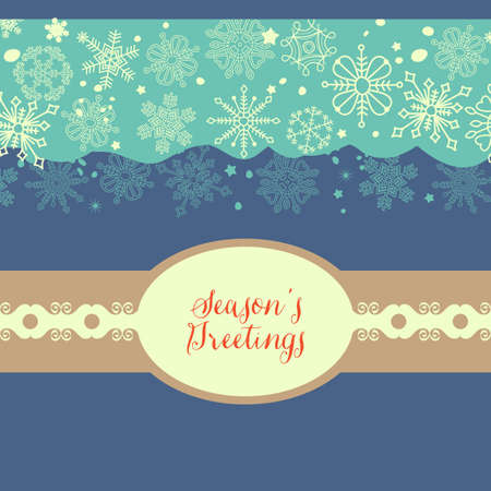 Christmas and New Year greeting card, snowflakes seasonal  border and frame for textのイラスト素材