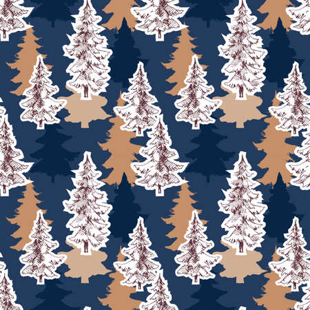 Christmas trees seamless pattern, pine trees in retro styleのイラスト素材