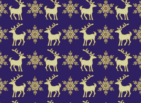 Christmas seamless pattern, golden snowflakes and reindeer design elementsのイラスト素材
