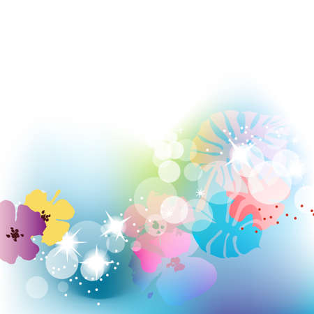 Spring flowers and plants background in pastel colorsのイラスト素材
