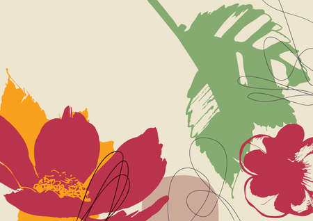 Flowers and leaf background, colorful table cover designのイラスト素材