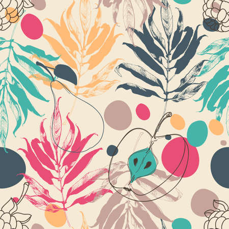 Fruits and leaf nature colourful seamless patternのイラスト素材