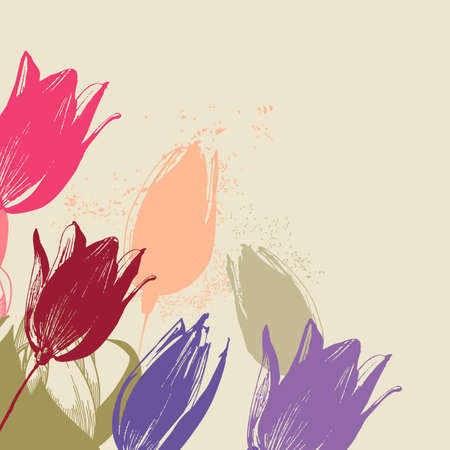 Tulip flowers bouquet, colorful corner decorationのイラスト素材